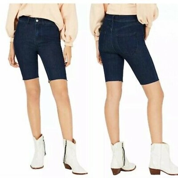 NWOT Free People So Chic Denim Biker Shorts in Cobalt Dark Wash Cutoff Hem 26 - Picture 2 of 4